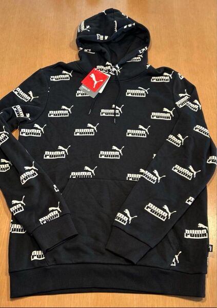 新品 PUMA プルオーバーパーカー L 総柄 ブラック