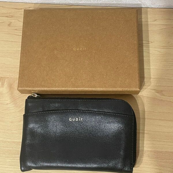 quair レザーウォレット ブラック L字財布 コンパクト財布 ミニ財布
