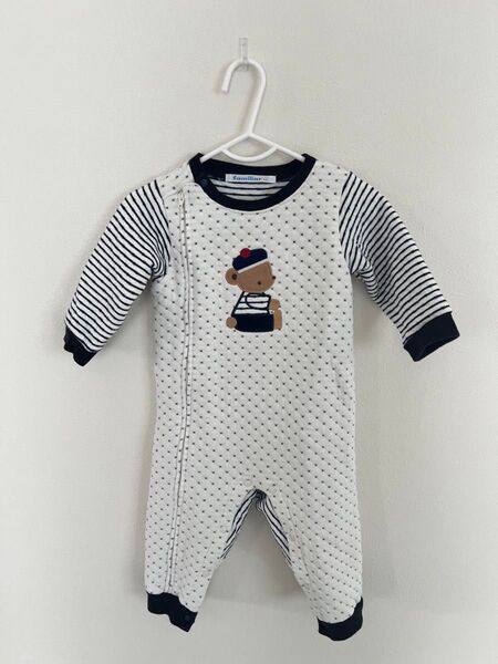 【美品】familiar ロンパース 70cm ホワイト×ネイビー