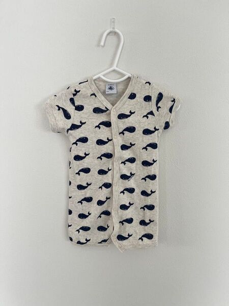 【美品】プチバトー クジラ柄 ロンパース 60cm