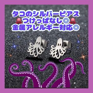 タコ シルバーピアス 金属アレルギー対応 ステンレス鋼 シンプル 可愛い 蛸 海 タコモチーフ ゆるキャラ 動物 キャラクター