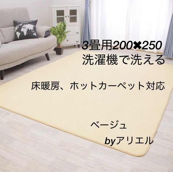 新品 3畳タイプ 防ダニ仕様 洗える フランネルラグ ベージュ