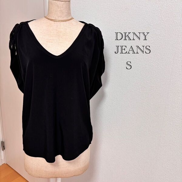 DKNY JEANS トップス ブラウス S M ブラック 黒 半袖 高見え Tシャツ カットソー