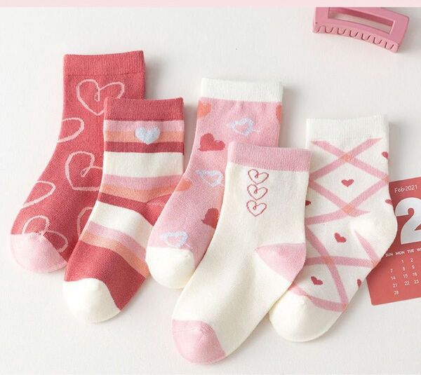 キッズ ソックス M 子供 靴下 5足セット 女の子 ハート 13~16cm 他のサイズあり