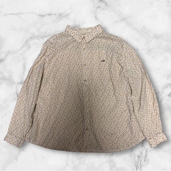 【大きいサイズ】クロコダイル オレンジ 花柄シャツ リネン混 【洗える】