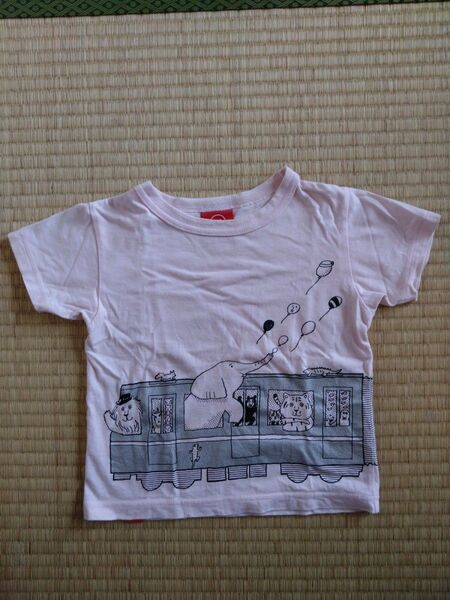 電車と動物柄 Tシャツ ピンク ojico 4A