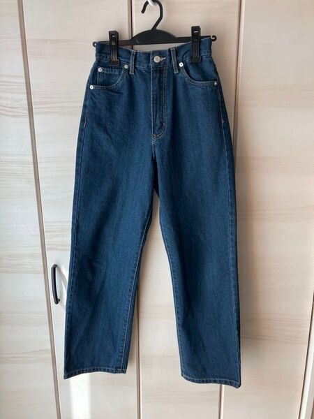 ブランド不明 デニムパンツ ネイビー ハイウェスト 総丈99 股下69 w58〜64
