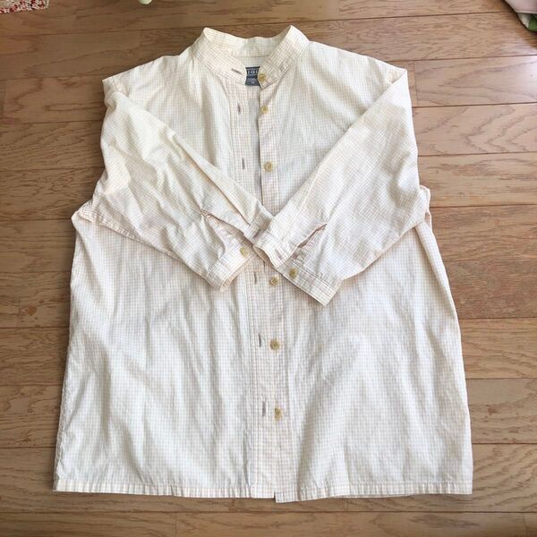 エーグル☆AIGLE☆スタンドカラーシャツ ギンガムチェック Mサイズ☆5部袖☆綿素材