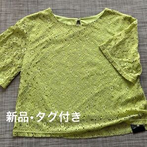 新品/EMODA/ライムグリーン/レース半袖トップス ブラウス