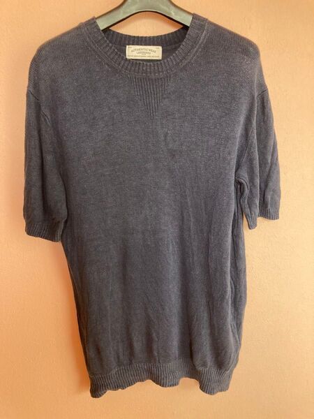 ユナイテッドアローズグリーンレーベルAUTHENTIC WEAR 半袖ニット ネイビー