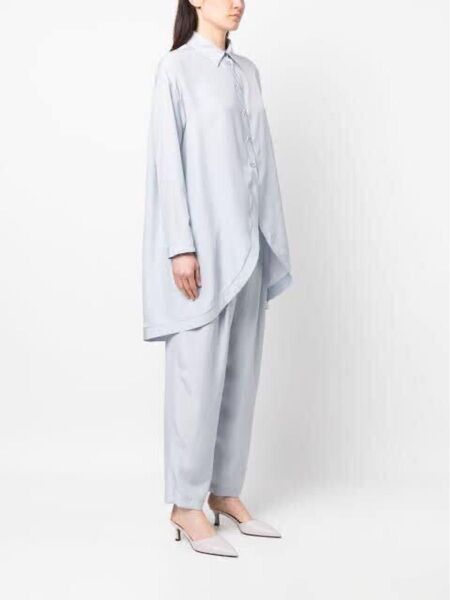 GIORGIO ARMANI 23SS Alice Blue Silk High-Low Hems Shirt イタリア製 シャツ
