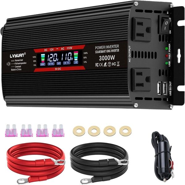 LVYUAN リョクエン 修正波 12V/1500W(最大3000W) 車載インバーター 変換 車中泊 アウトドア キャンプ