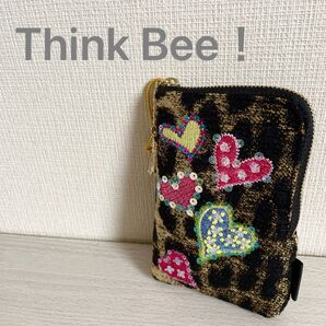 【新品未使用品】Think Bee! レオパード柄ポーチ ハート刺繍入り
