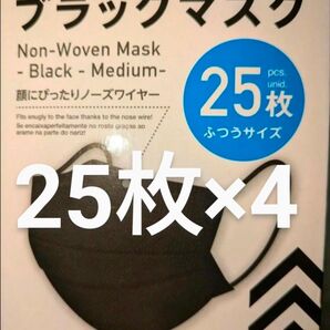 《100枚セット》ブラック マスク 25枚入×4 ダイソー人気 不織布 マスク 黒