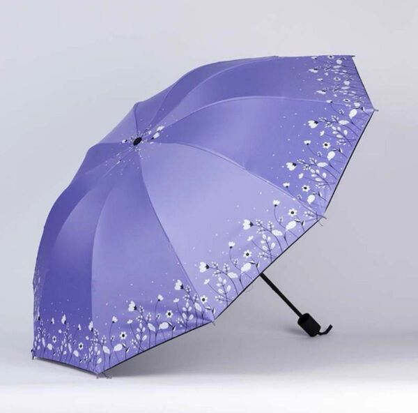 折りたたみ傘 パープル 花 晴雨兼用 日傘 紫外線対策 コンパクト 韓国