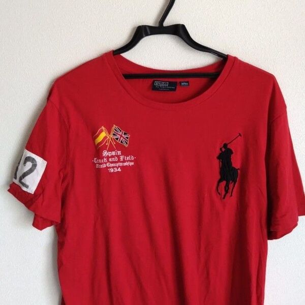 美品 Polo Ralph Lauren レッド Tシャツ men's L 刺繍 SPAIN 半袖 ヴィンテージ ラガーシャツ