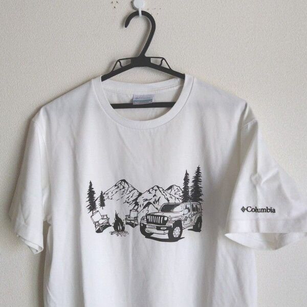 Columbia ホワイト Tシャツ 4WD 四駆 ランクル ラングラー ランドローバー キャンプ 刺繍 透湿 men's M