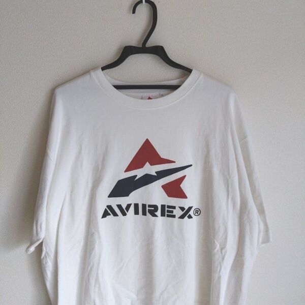 AVIREX ホワイト BIG ロゴ コットン Tシャツ men's 2XL 半袖 カットソー