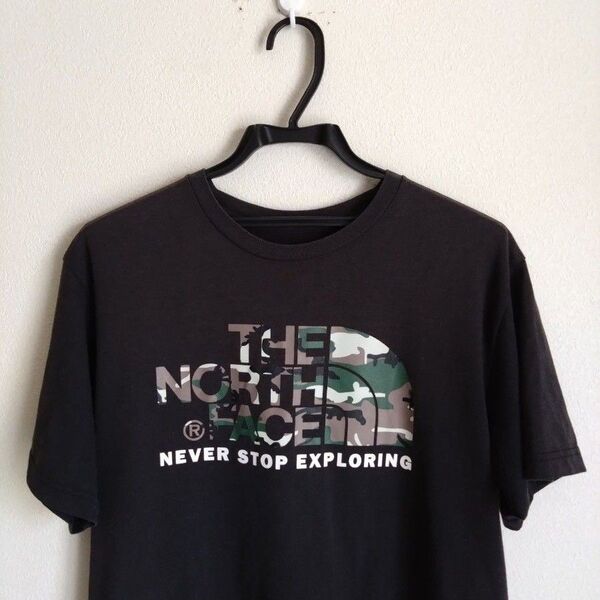 THE NORTH FACE ブラック Tシャツ カモフラージュ BIG ロゴ men's XL 半袖