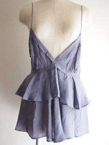 1027[ new goods unused 11,000 jpy ] France departure GAT RIMON Cami silk silk camisole gray frill Cami party two next .