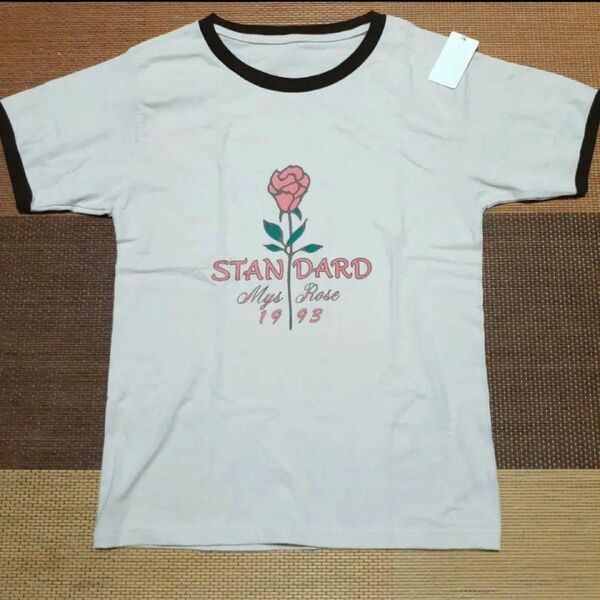 STANDARD リンガーTシャツ ローズ オフホワイト コットンTシャツ半袖 バラ