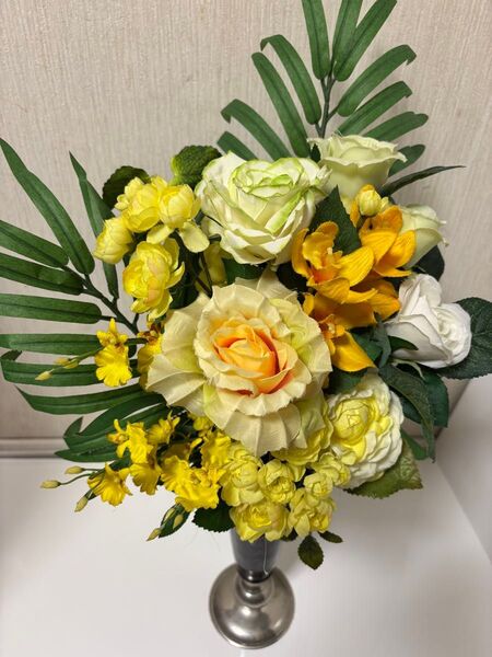 造花 フラワーアレンジメント イエロー ホワイト