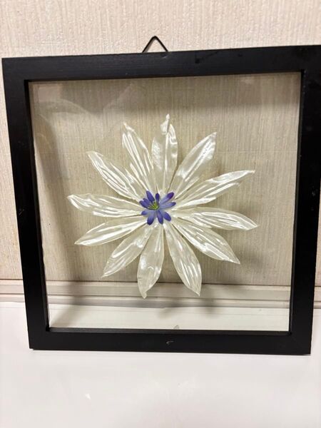 白いお花の額縁 青