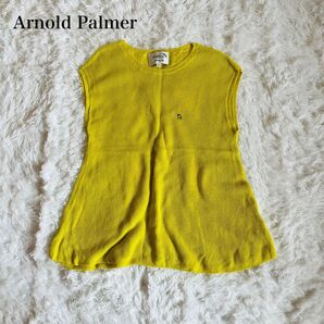 アーノルドパーマー Arnold Palmer リネン混 ベスト ワンポイント 刺繍ロゴ 裾フレア ゴルフ スポーツ イエロー