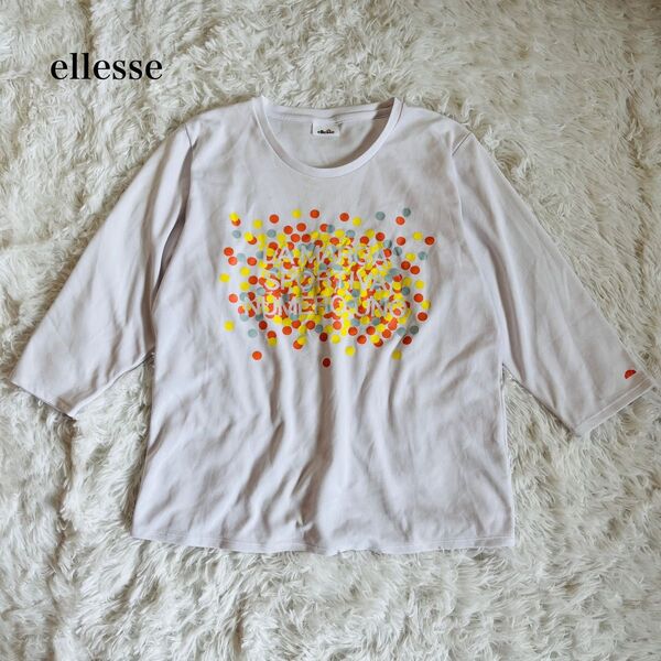 【USED】エレッセ ellesse 七分袖Tシャツ カラフルドット柄 ゆったり 大きいサイズ 薄手 スポーツ 運動 トレーニング