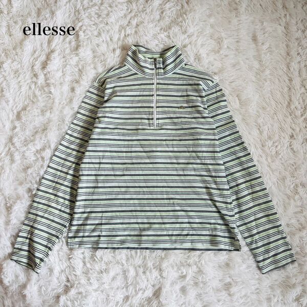 【USED】エレッセ ellesse 長袖Tシャツ スポーツウェア ハーフジップ ボーダー柄 ハイネック 刺繍ロゴ Lサイズ