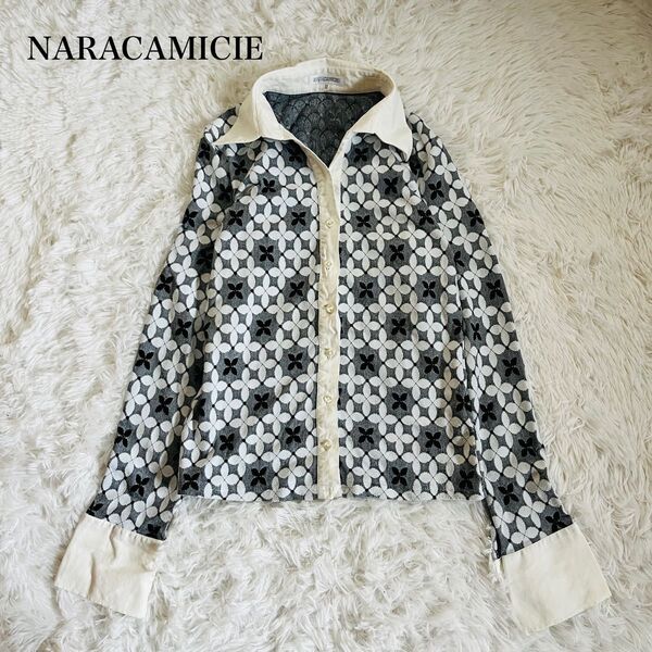 【USED】ナラカミーチェ NARACAMICIE 総柄 長袖シャツ レディース 花柄 派手 Lサイズ