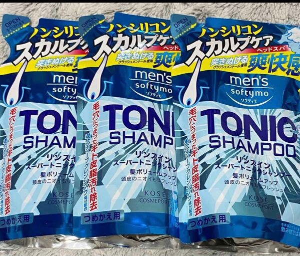 【3袋】 KOSE コーセー メンズ ソフティモ リンスイン スーパートニックシャンプー つめかえ 400ml トニックシャンプー