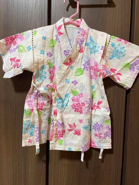 【美品】甚平 金魚と紫陽花柄 100センチ 女の子用
