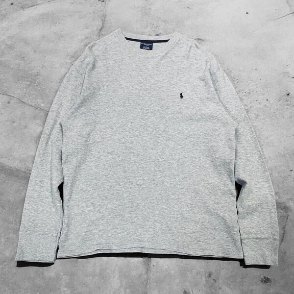 【人気】POLO RALPH LAUREN SLEEPWEAR ロンT ワッフル 長袖Tシャツ グレー 古着 クルーネック