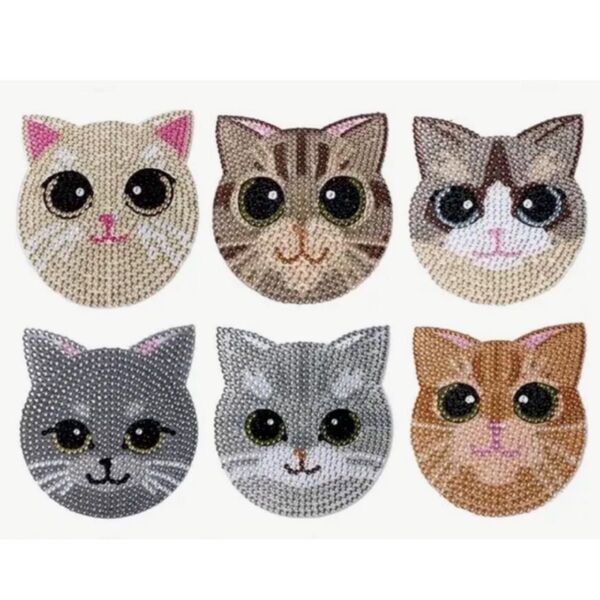ダイヤモンドアート コースター 6枚セット 猫の友達 ダイヤモンドペイント
