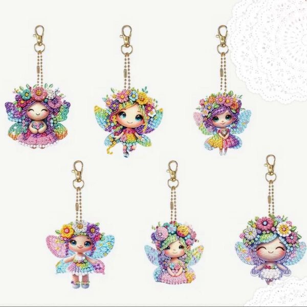ダイヤモンドアート キーホルダー 6個セット フラワーフェアリー ハンドメイド