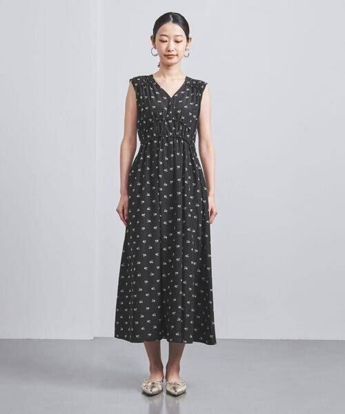 美品/UNITED ARROWS ブーケプリントワンピース ノースリーブ