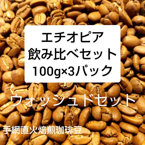 手網直火焙煎珈琲豆エチオピアウォッシュド飲み比べ100g3パック