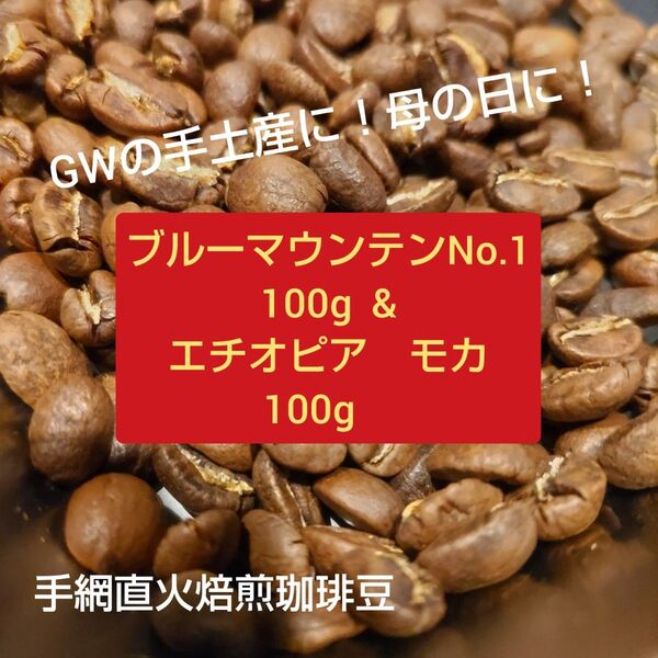 手網直火焙煎珈琲豆ブルーマウンテン100g&エチオピアモカ100g
