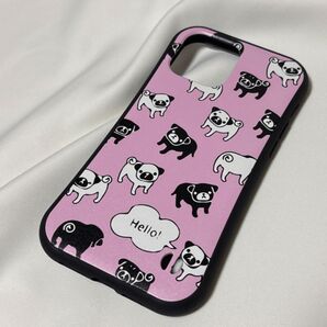 iPhone13Pro Max ストラップホール スマホケース 持ちやすい 落下防止 ピンク 犬柄 パグ ゆるかわ