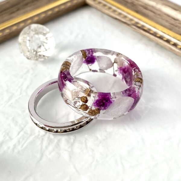 ハンドメイド★レジン リング 指輪ドライフラワー 14号