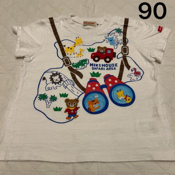 ミキハウス 半袖 Tシャツ だまし絵 トラベル プッチー 90 ワッペン 豪華