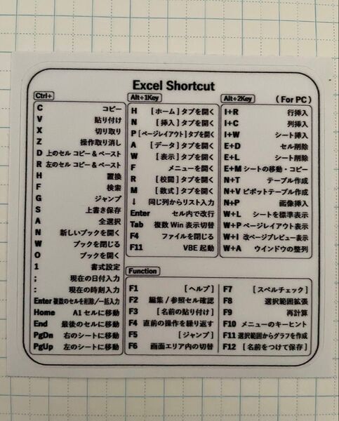 EXCEL エクセル ショートカットキーショートカットキー表 シール