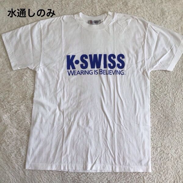 水通しのみ K Swiss ケースイス 半袖Tシャツ ホワイト 白 カットソー トップス 胸ロゴ F