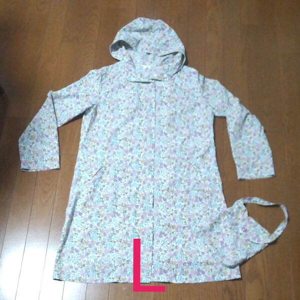 レインコート L 収納袋付き 小花柄 丈92.5