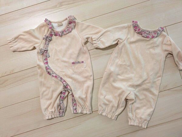 カバーオール ロンパース 長袖 2枚セット 双子 プティマイン 50cm 60cm 70cm
