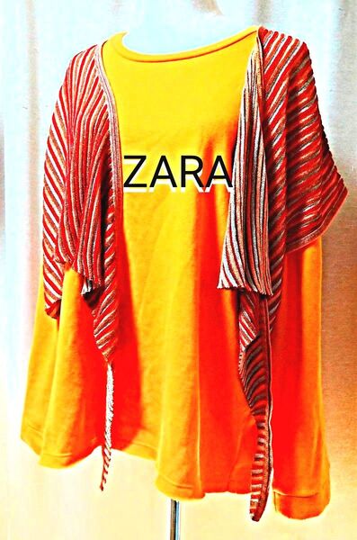 ZARA カーディガン ベスト 短め丈 リブ ストレッチ ニット ボレロ ラメ ケープ レイヤード きらきら トップス ザラ