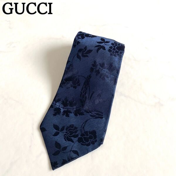 美品★GUCCI グッチ ネクタイ 花刺繍 シルク100% ① 価格の相談大歓迎です♪