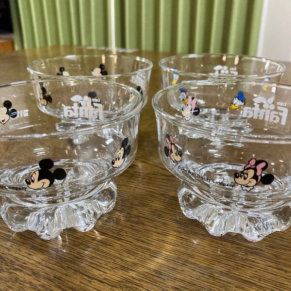 昭和レトロ ファンタ デザートグラス ディズニー 4つセット ミッキー ミニー ドナルド ガラス器
