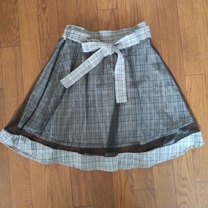 Mサイズ チェック柄 チュール付きフレアスカート リボンベルト付き
